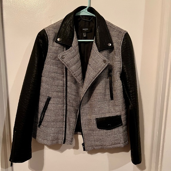 Mango Jackets & Blazers - MANGO Tweed Black and White Jacket with faux leather